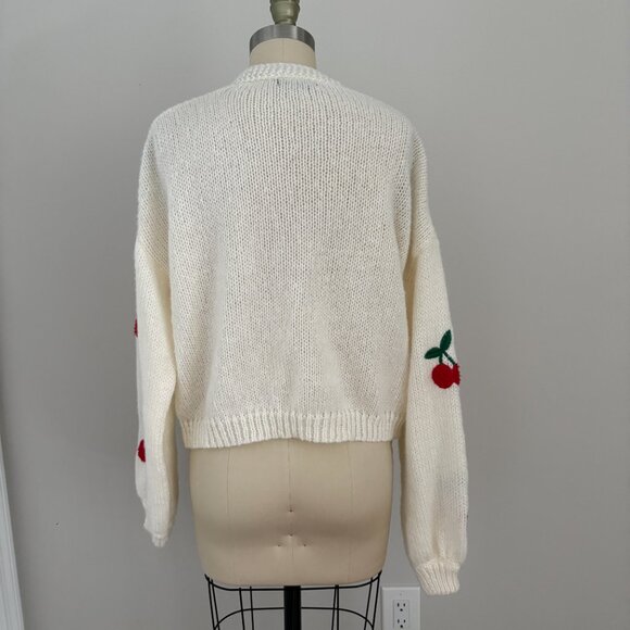 SHEIN Women's Off-White Cardigan with Cherry Print Size Medium - Picture 3 of 8